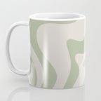 Retro Liquid Swirl Abstract Pattern Square Sage Green and Almond Beige Coffee Mug Gallery Image 3