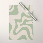 Retro Liquid Swirl Abstract Pattern Square Sage Green and Almond Beige Wrapping Paper Gallery Image 1