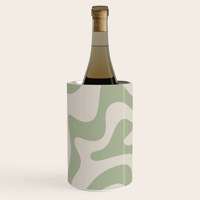 Retro Liquid Swirl Abstract Pattern Square Sage Green and Almond Beige Wine Chiller Gallery Image 1