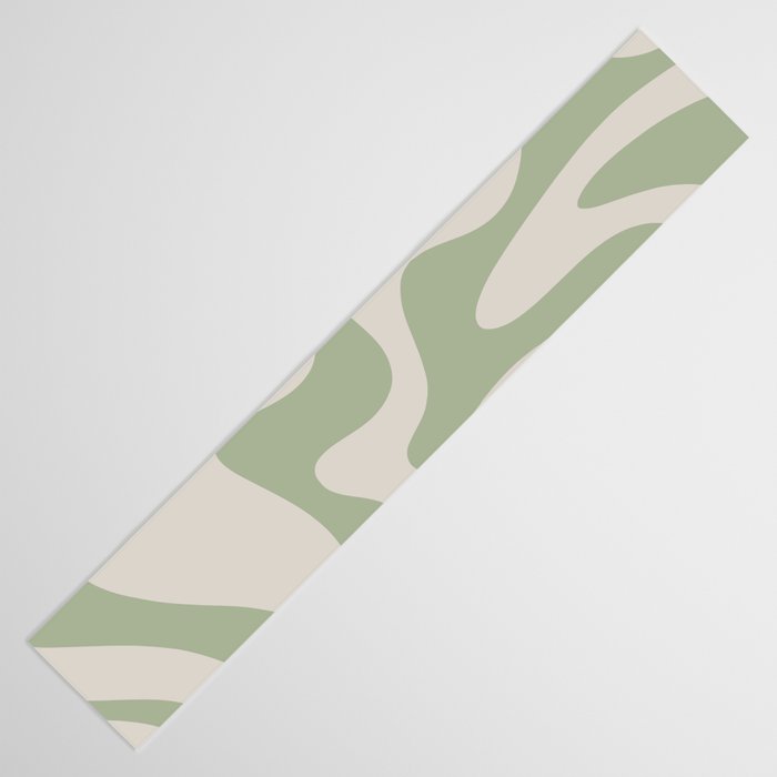 Retro Liquid Swirl Abstract Pattern Square Sage Green and Almond Beige Table Runner Gallery Image 3