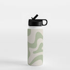 Retro Liquid Swirl Abstract Pattern Square Sage Green and Almond Beige Water Bottle Gallery Image 1