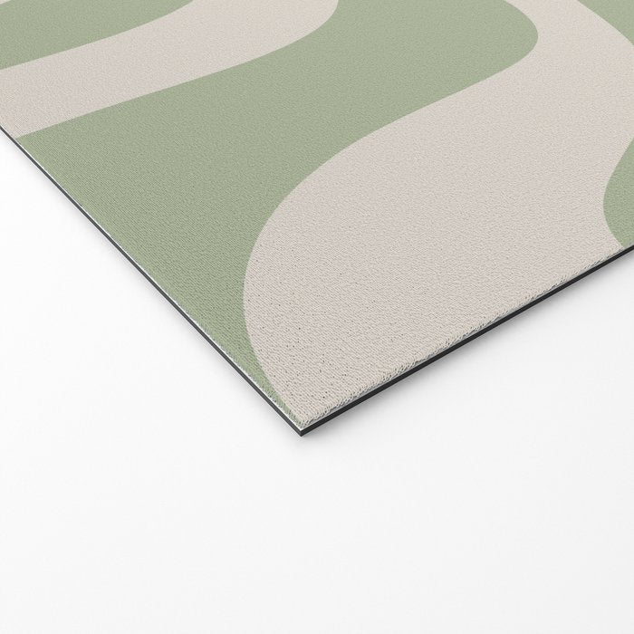 Retro Liquid Swirl Abstract Pattern Square Sage Green and Almond Beige Welcome Mat Gallery Image 2