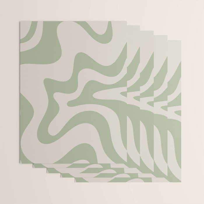 Retro Liquid Swirl Abstract Pattern Square Sage Green and Almond Beige Wrapping Paper Gallery Image 3