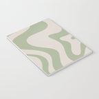 Retro Liquid Swirl Abstract Pattern Square Sage Green and Almond Beige Notebook Gallery Image 3