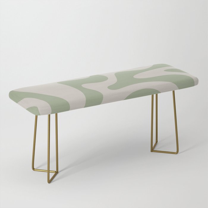 Retro Liquid Swirl Abstract Pattern Square Sage Green and Almond Beige Bench Gallery Image 2
