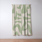 Retro Liquid Swirl Abstract Pattern Square Sage Green and Almond Beige Window Curtain Gallery Image 3