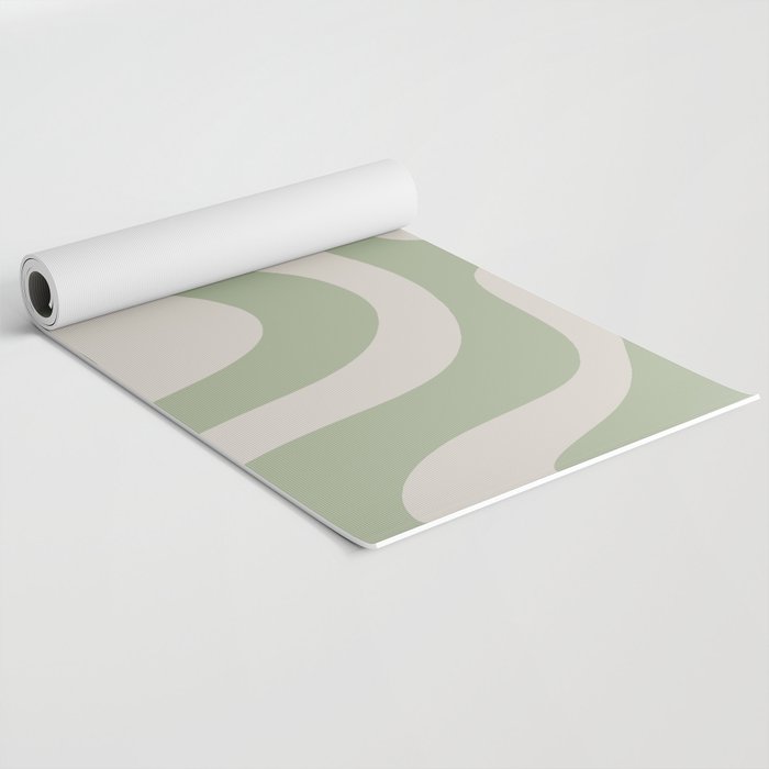 Retro Liquid Swirl Abstract Pattern Square Sage Green and Almond Beige Yoga Mat Gallery Image 2