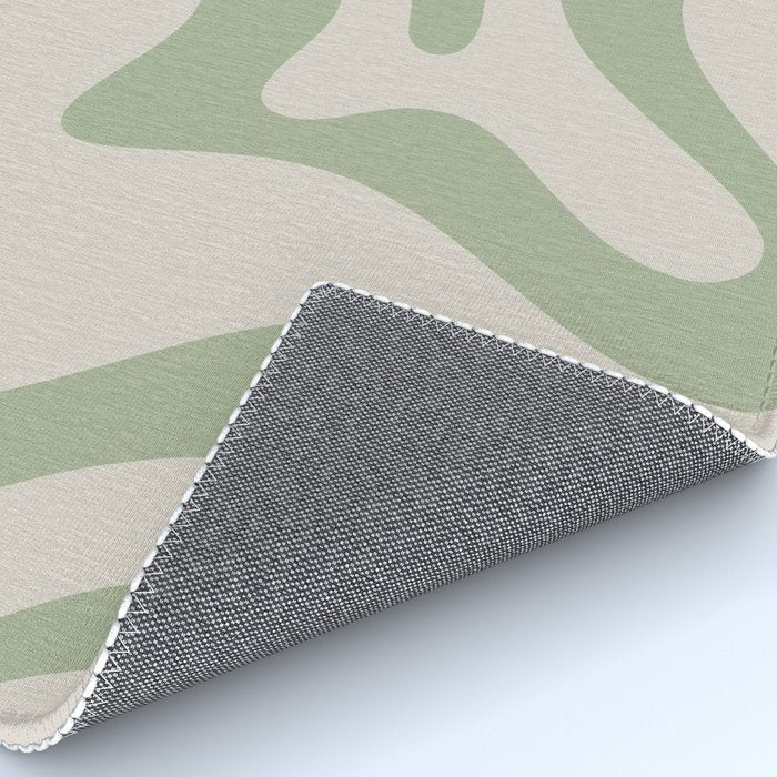 Retro Liquid Swirl Abstract Pattern Square Sage Green and Almond Beige Rug Gallery Image 4