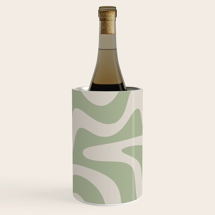 Retro Liquid Swirl Abstract Pattern Square Sage Green and Almond Beige Wine Chiller Gallery Image 3