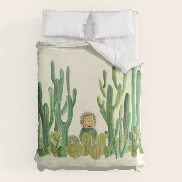 In my happy place - hedgehog meditating in cactus jungle Duvet Cover Gallery Image 6