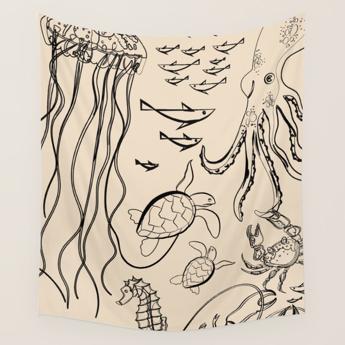 Minimal Sea Life 2 Wall Tapestry Gallery Image 1