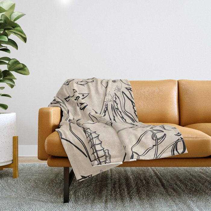 Minimal Sea Life 2 Throw Blanket Gallery Image 1