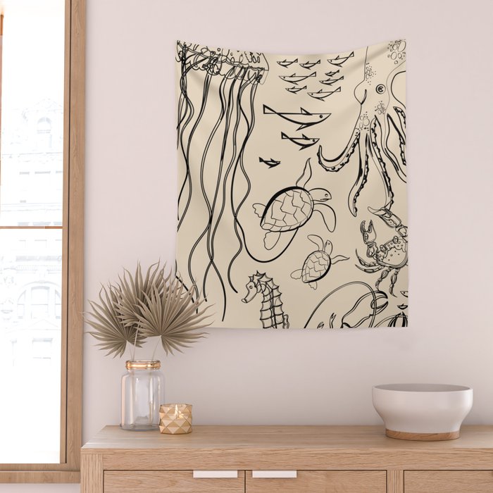 Minimal Sea Life 2 Wall Tapestry Gallery Image 2