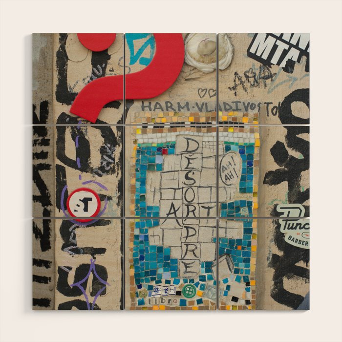 Red question mark on a wall Wood Wall Art Gallery Image 1