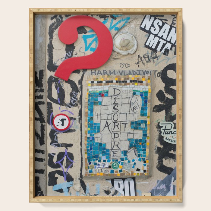 Red question mark on a wall Serving Tray Gallery Image 1