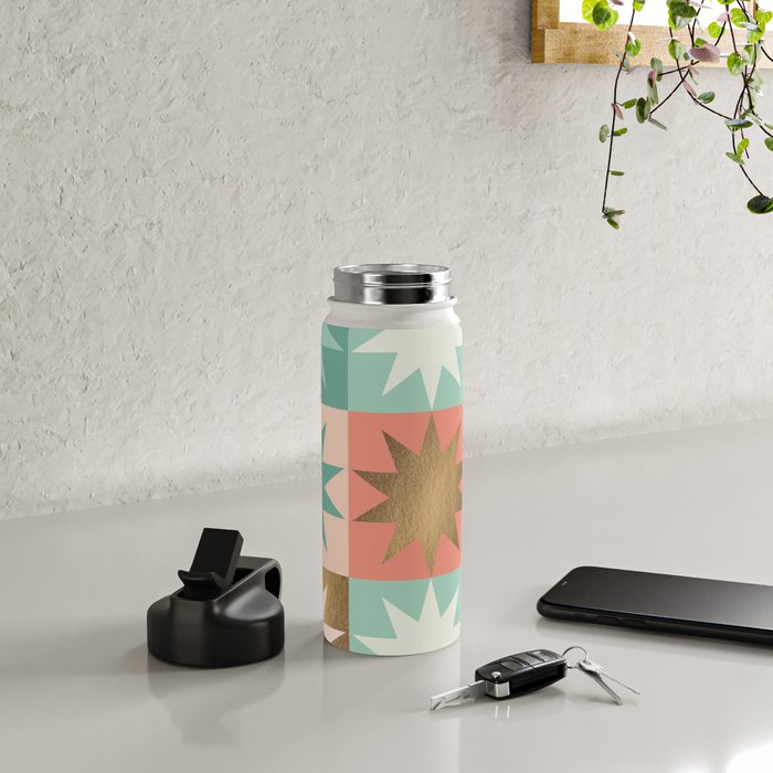 Retro Festive Christmas Star check pattern  Water Bottle Gallery Image 4