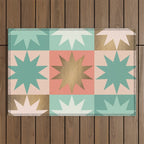 Retro Festive Christmas Star check pattern  Outdoor Rug Gallery Image 1