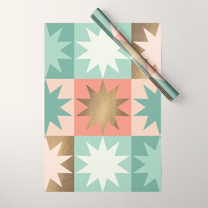 Retro Festive Christmas Star check pattern  Wrapping Paper Gallery Image 1