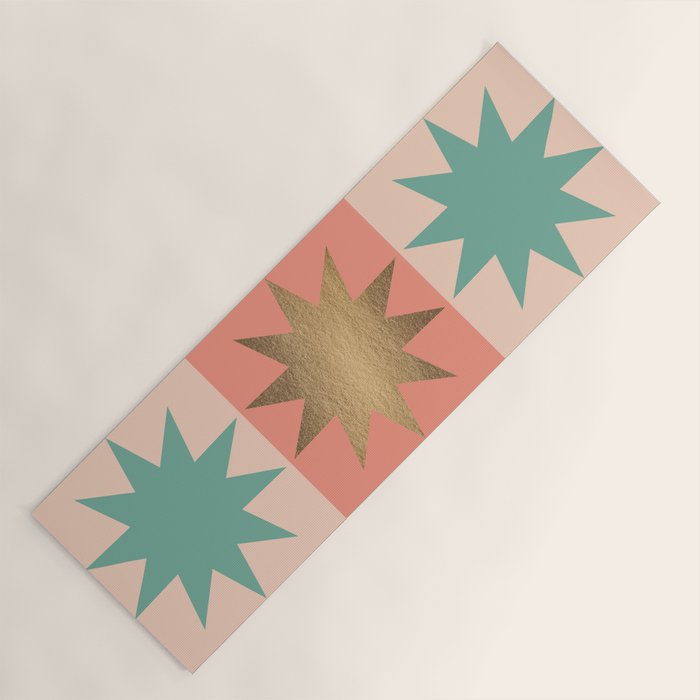 Retro Festive Christmas Star check pattern  Yoga Mat Gallery Image 1