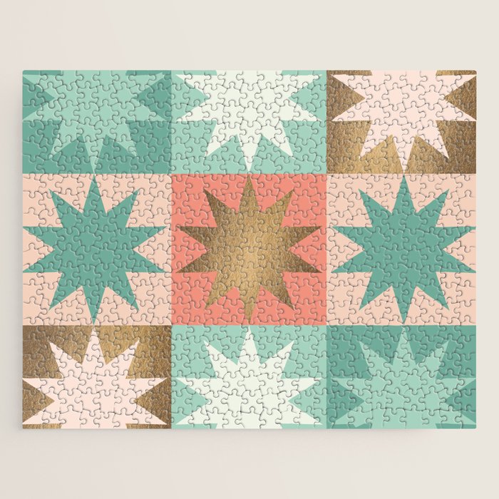 Retro Festive Christmas Star check pattern  Jigsaw Puzzle Gallery Image 1