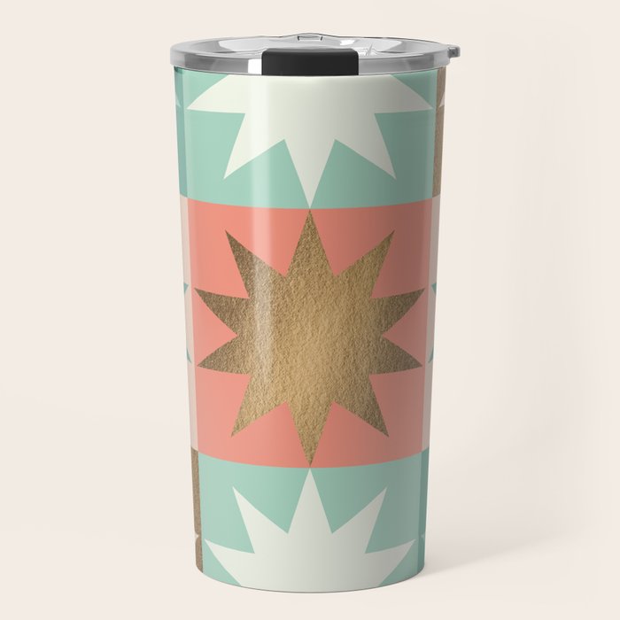 Retro Festive Christmas Star check pattern  Travel Mug Gallery Image 1