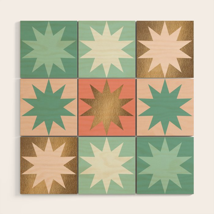 Retro Festive Christmas Star check pattern  Wood Wall Art Gallery Image 1
