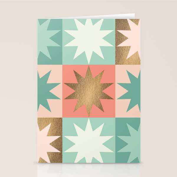 Retro Festive Christmas Star check pattern  Stationery Card Gallery Image 1