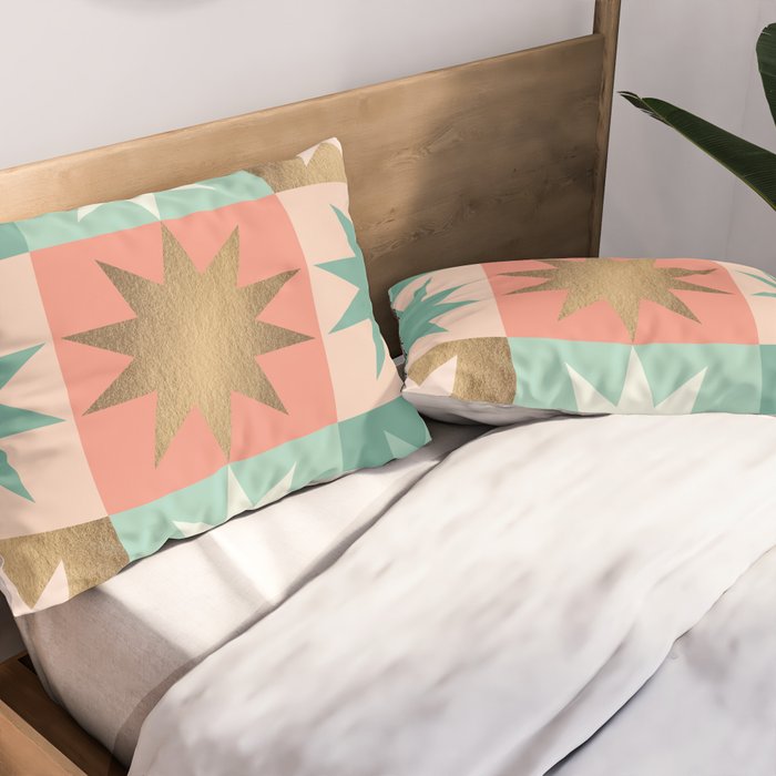 Retro Festive Christmas Star check pattern  Pillow Sham Gallery Image 2