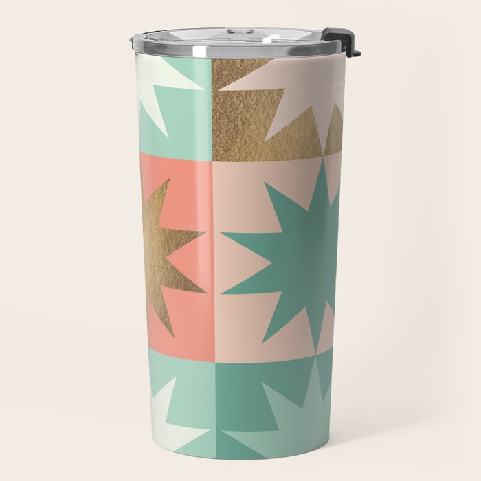 Retro Festive Christmas Star check pattern  Travel Mug Gallery Image 2