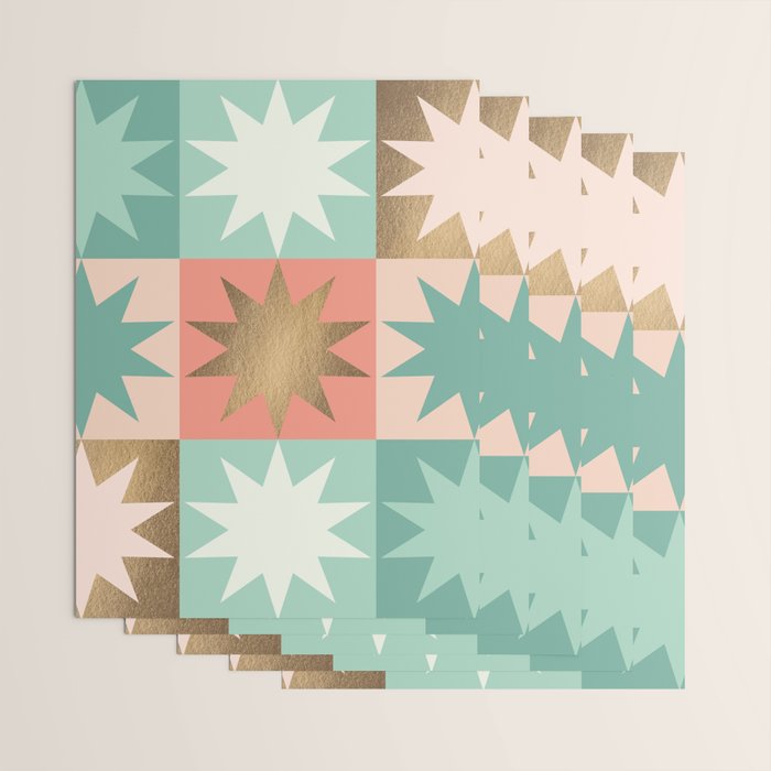 Retro Festive Christmas Star check pattern  Wrapping Paper Gallery Image 3