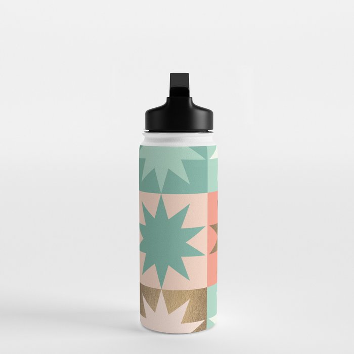 Retro Festive Christmas Star check pattern  Water Bottle Gallery Image 3
