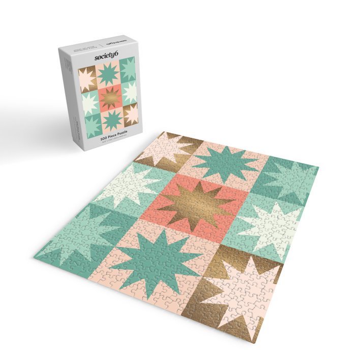 Retro Festive Christmas Star check pattern  Jigsaw Puzzle Gallery Image 2