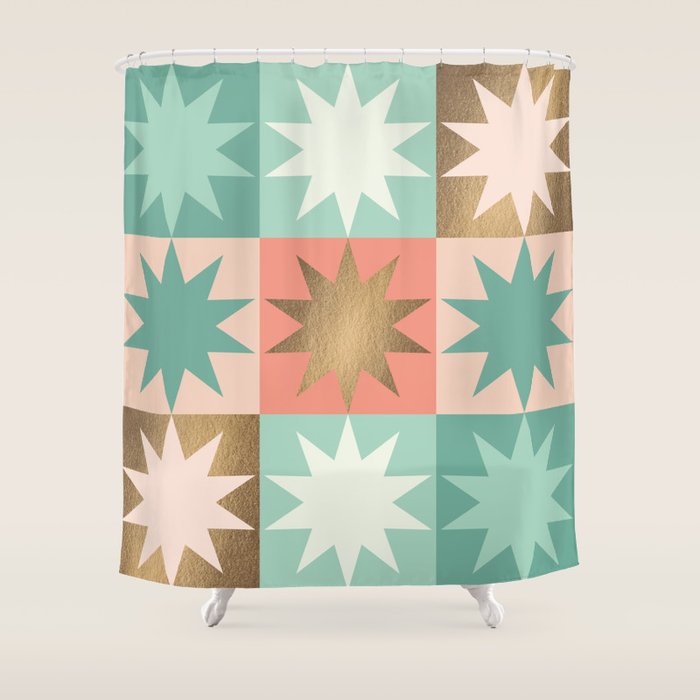 Retro Festive Christmas Star check pattern  Shower Curtain Gallery Image 1
