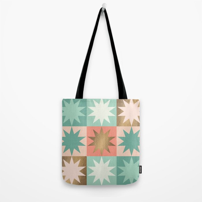 Retro Festive Christmas Star check pattern  Tote Bag Gallery Image 2