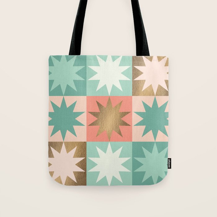 Retro Festive Christmas Star check pattern  Tote Bag Gallery Image 1