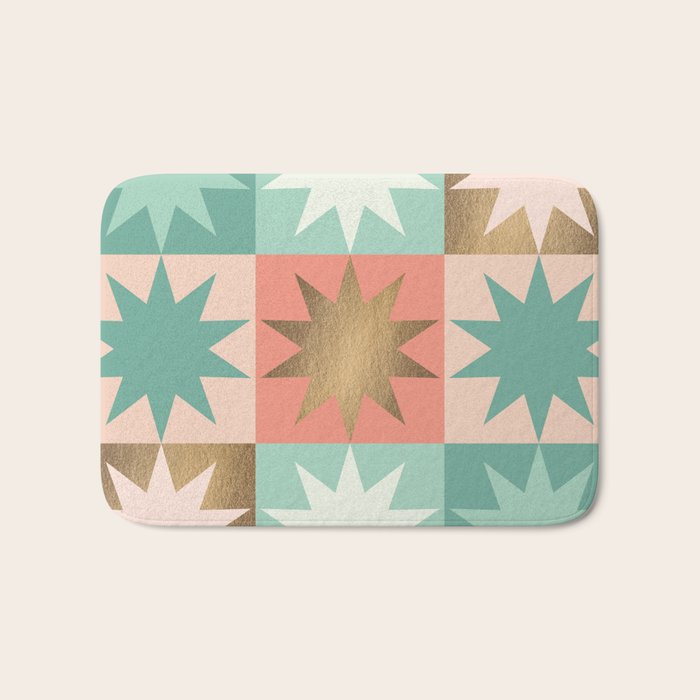 Retro Festive Christmas Star check pattern  Bath Mat Gallery Image 1