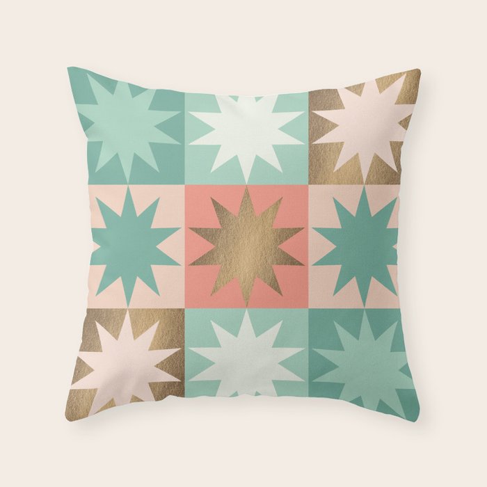 Retro Festive Christmas Star check pattern  Throw Pillow Gallery Image 6