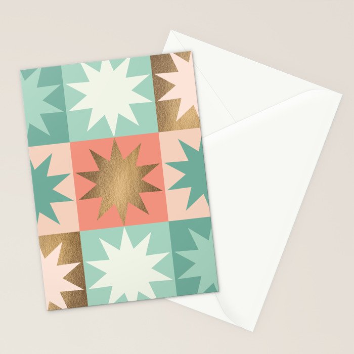 Retro Festive Christmas Star check pattern  Stationery Card Gallery Image 2