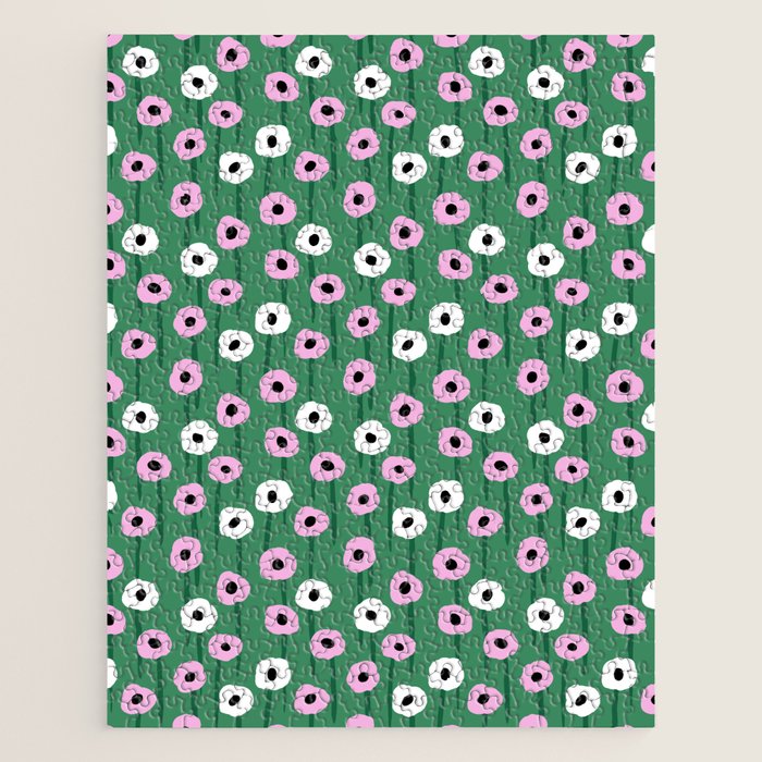 Abstract Poppies Pink & Green Jigsaw Puzzle Gallery Image 1