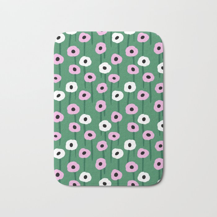 Abstract Poppies Pink & Green Bath Mat Gallery Image 1