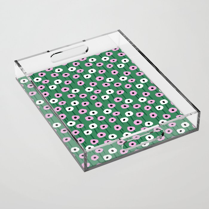 Abstract Poppies Pink & Green Acrylic Tray Gallery Image 1
