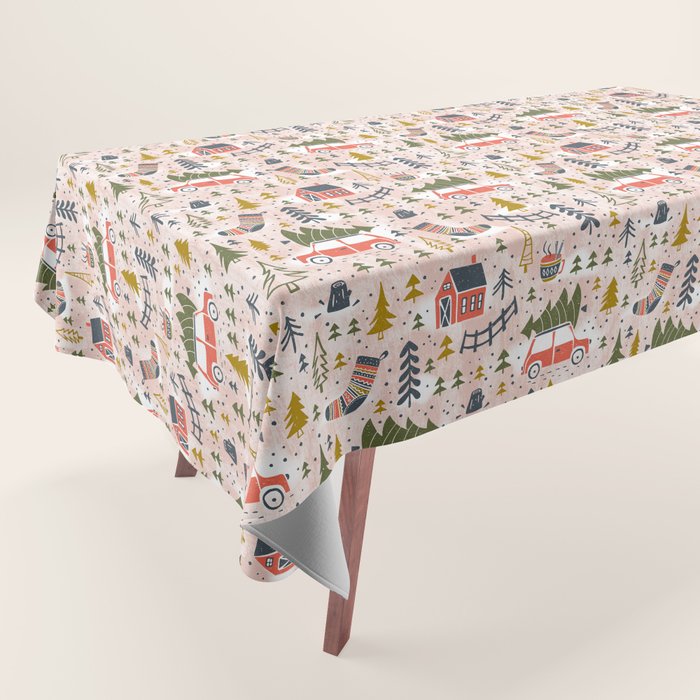 Home For The Holidays Blush Pink Christmas Tablecloth Gallery Image 1