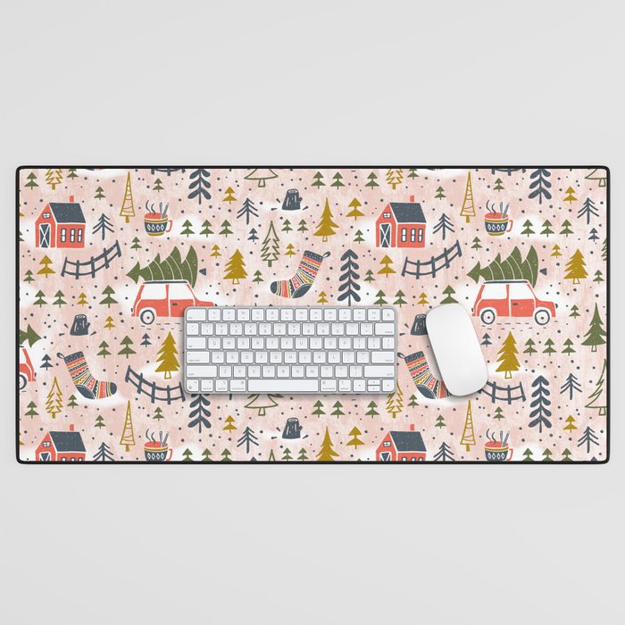Home For The Holidays Blush Pink Christmas Desk Mat Gallery Image 1