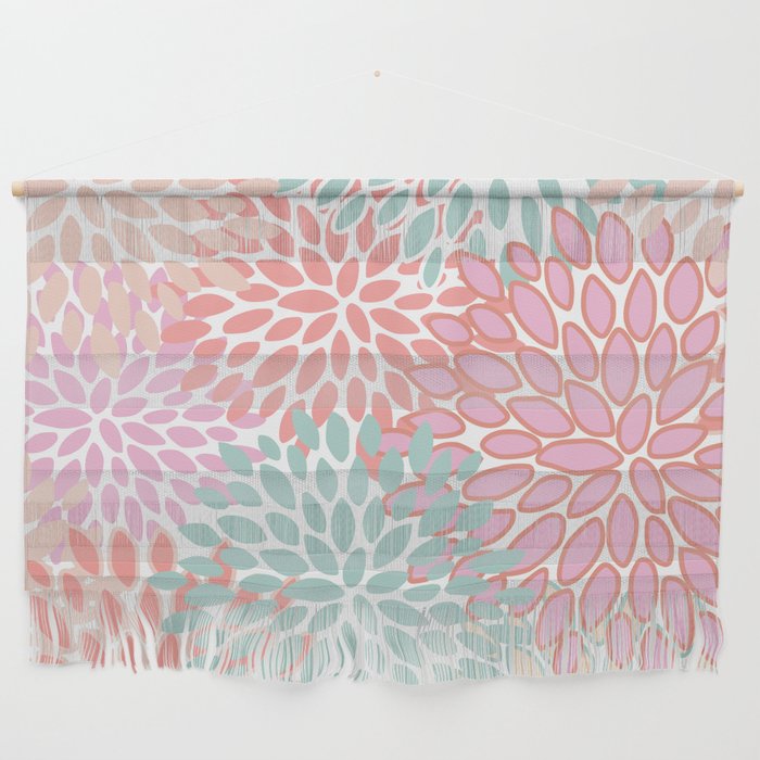 Festive, Floral Prints, Pink, Teal and Coral Wall Hanging Gallery Image 1