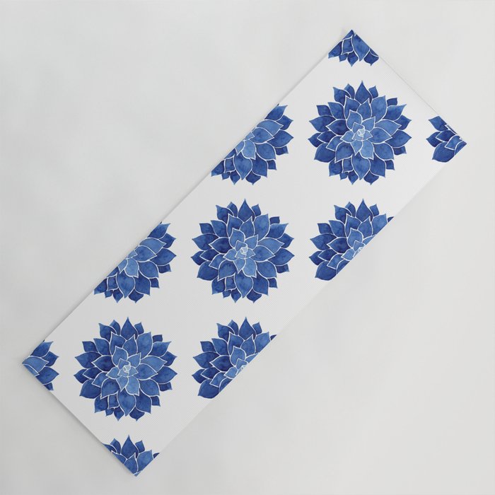 Indigo Succulent |  Watercolor Painting Yoga Mat Gallery Image 1
