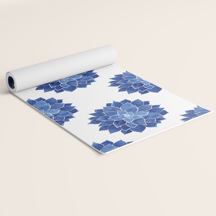 Indigo Succulent |  Watercolor Painting Yoga Mat Gallery Image 2