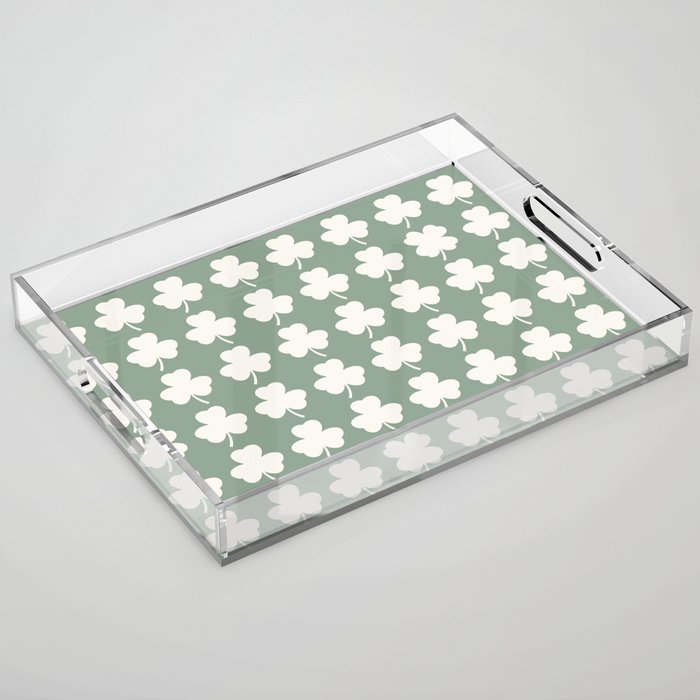 Clovers XXXVII Sage Green Botanical Pattern Acrylic Tray Gallery Image 1