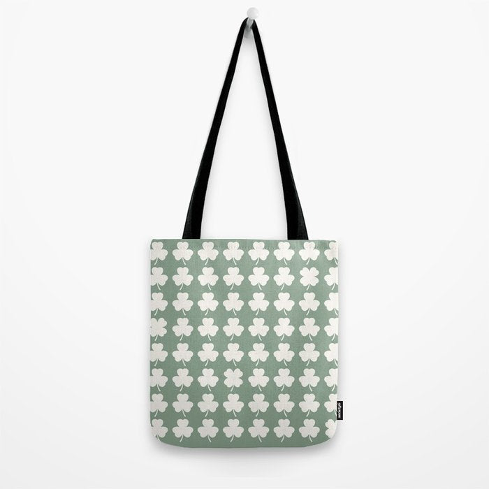 Clovers XXXVII Sage Green Botanical Pattern Tote Bag Gallery Image 2