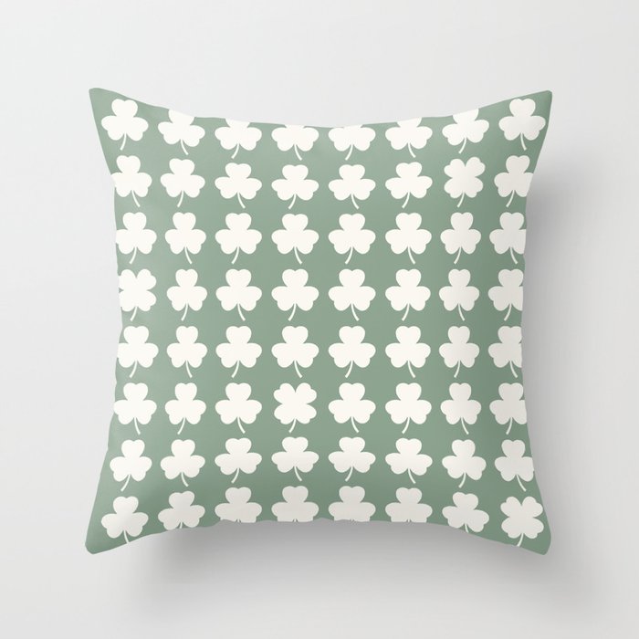 Clovers XXXVII Sage Green Botanical Pattern Throw Pillow Gallery Image 6