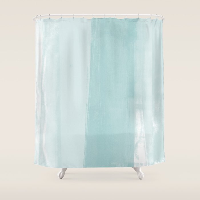 Pale Turquoise Abstract Coastal Colors Painting Shower Curtain Gallery Image 1